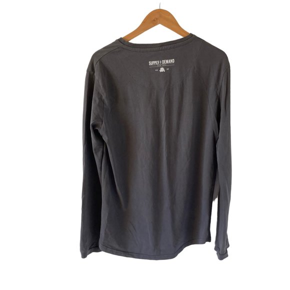 Supply & Demand Men's Charcoal Grey Long Sleeves Flower Pattern T-Shirt M - Picture 2 of 11